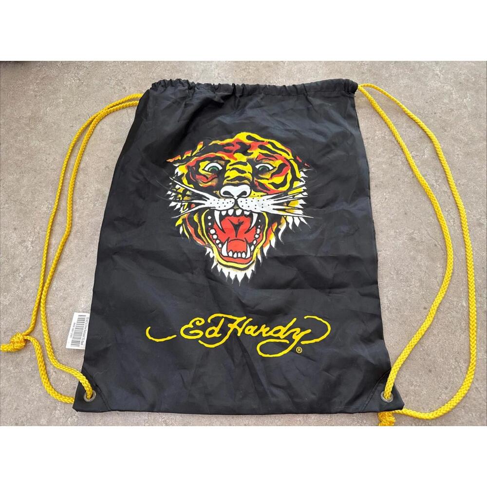 Ed Hardy Drew Designer Backpack Cinch Gym Bag Tiger Cat School - Picture 1 of 11
